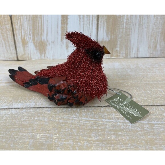 Vintage Seasons of Canon Falls Red Cardinal Feather Ornament w/Tag - Picture 7 of 7